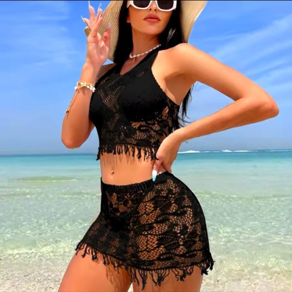 2PCS Sexy Women Fishnet Cover Ups Hollow Out - Image 2